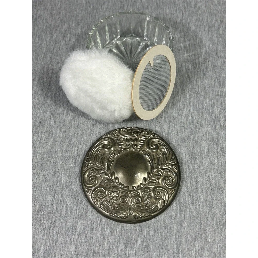 Vintage Ornate Victorian Silver Plate & Glass Vanity Powder Jar or Trinket Box - Picture 11 of 16